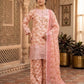 Pink Embroidered 3Pcs Cotton Lawn Suit with Organza Dupatta
