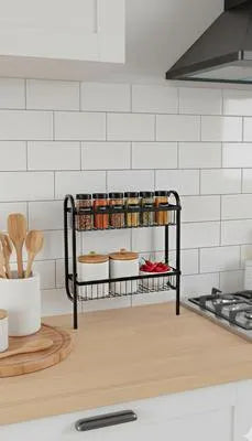 2-Tier Wall Mounted Spice Rack Stainless Steel Black