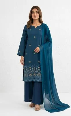 Turquoise Embroidered 3-Piece Cotton Lawn Suit 5.0
