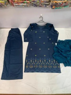 Turquoise Embroidered 3-Piece Cotton Lawn Suit 5.0