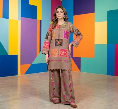 Brown Printed Arabic Lawn 2Pcs Set for Everyday Wear