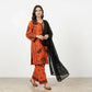 Red Embroidered 3-Piece Cotton Lawn Suit with Chiffon Dupatta