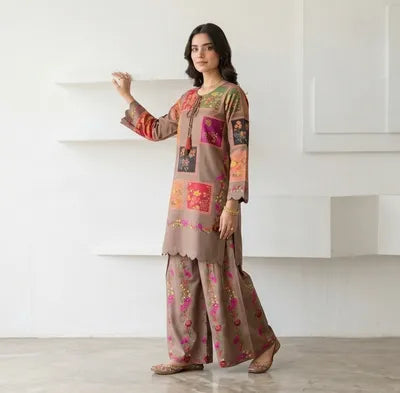 Brown Printed Arabic Lawn 2Pcs Set for Everyday Wear