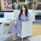 Long Printed 2PC Doria Lawn Suit Blue White